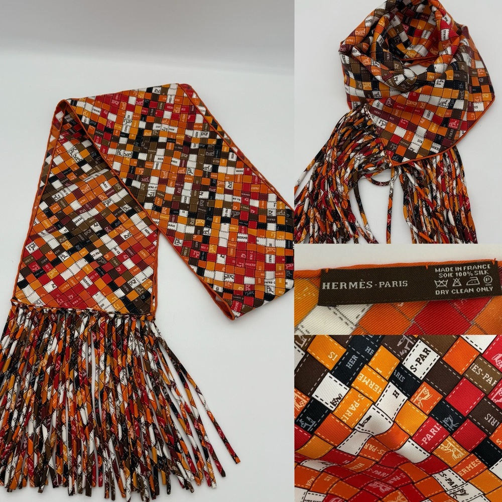 Authentic NEW Hermes fringed silk muffler